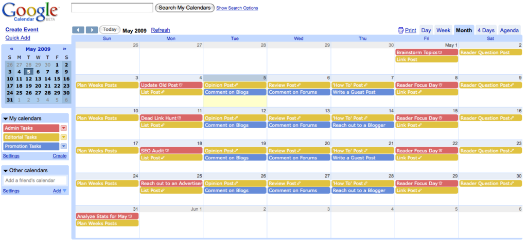 Editorial Calendar for Bloggers