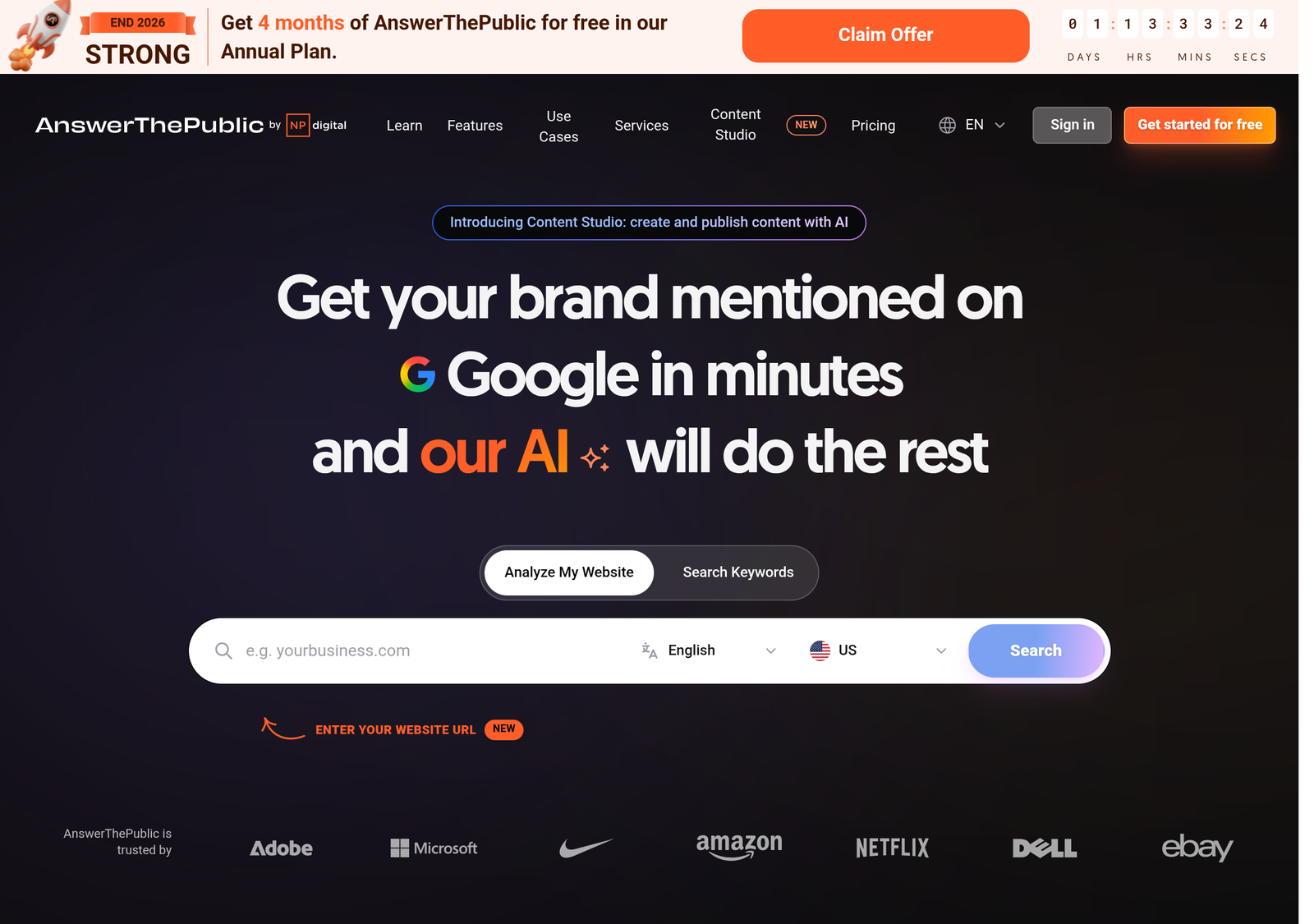 AnswerThePublic homepage screenshot