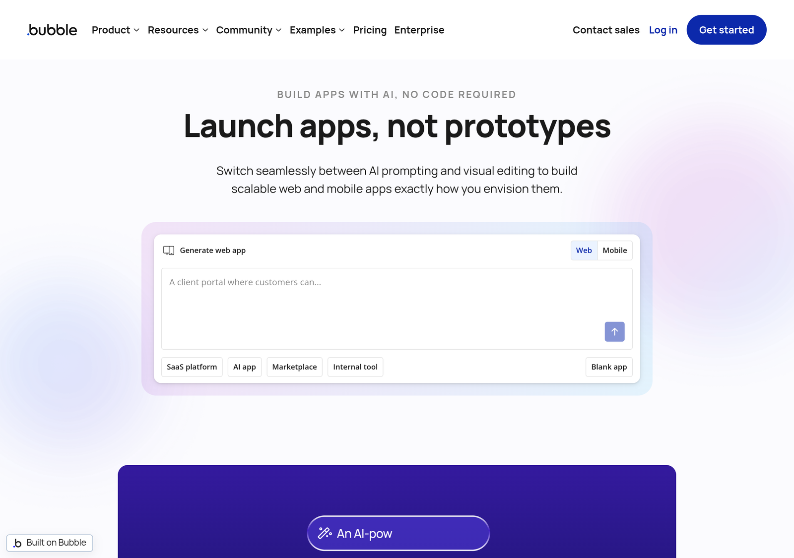 Bubble homepage screenshot