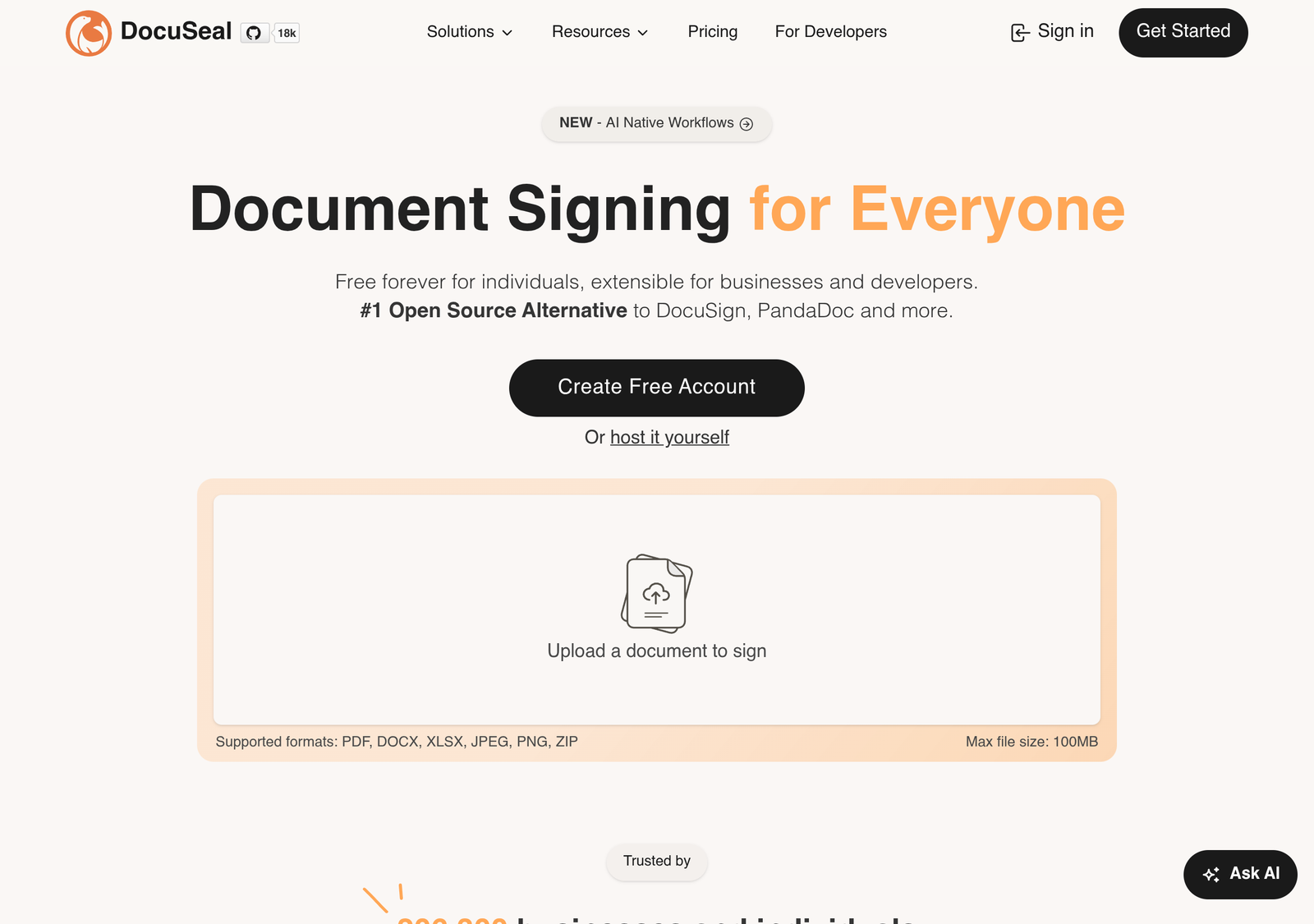 DocuSeal homepage screenshot