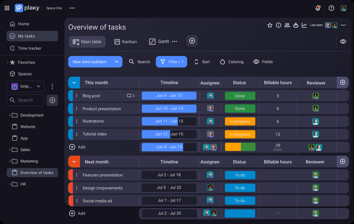 Plaky project board screenshot