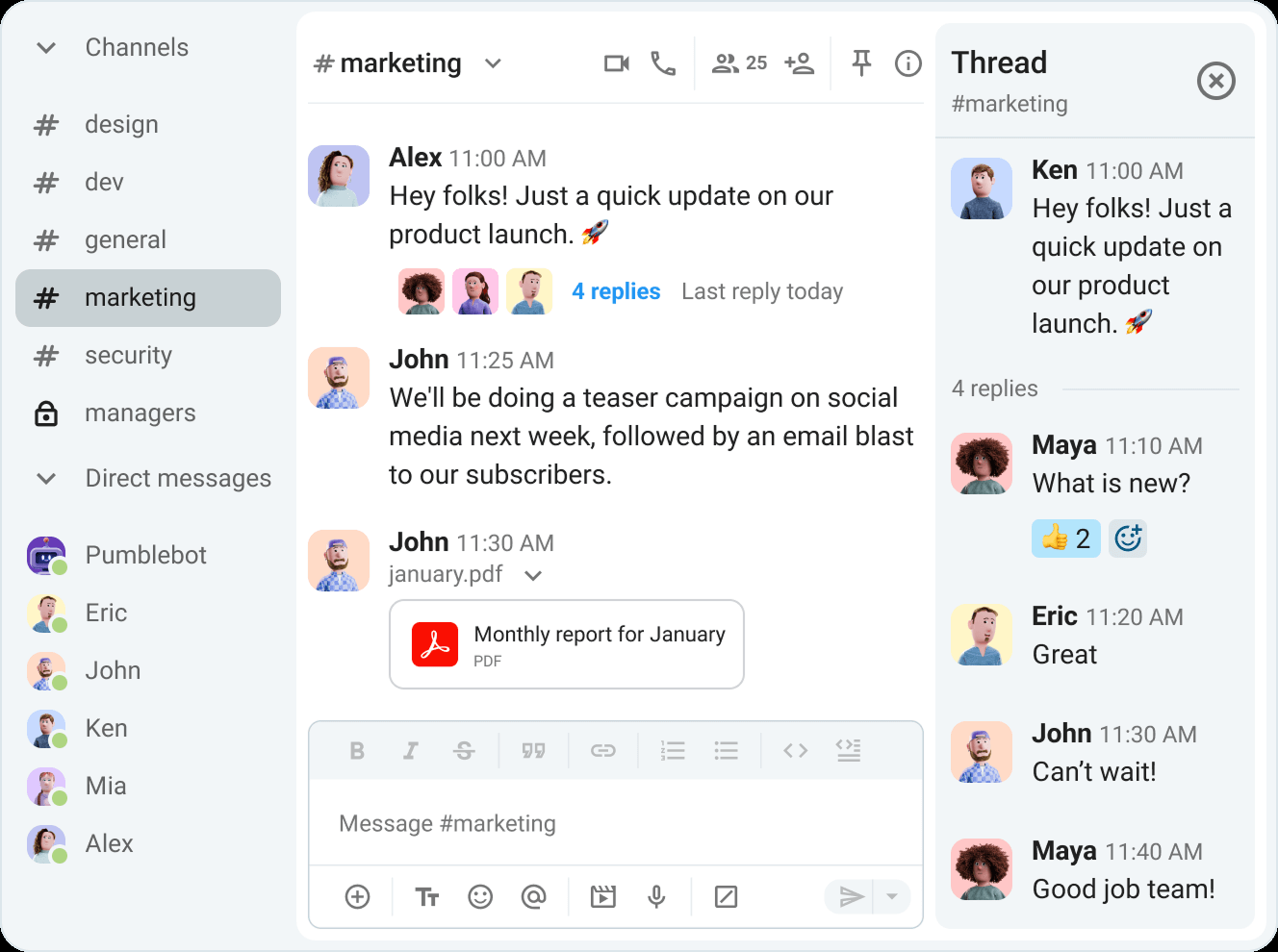 Pumble chat interface screenshot