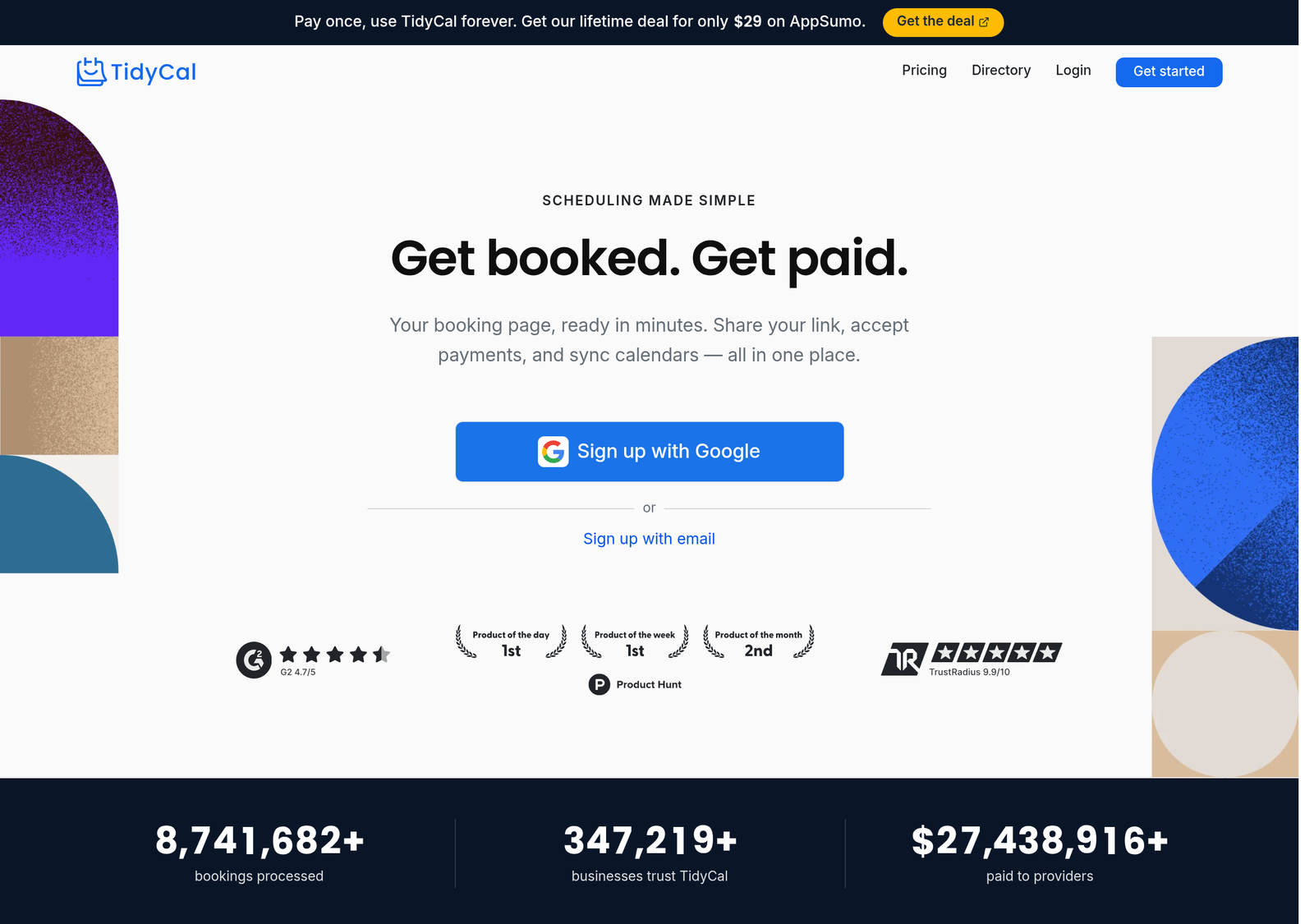 TidyCal homepage screenshot