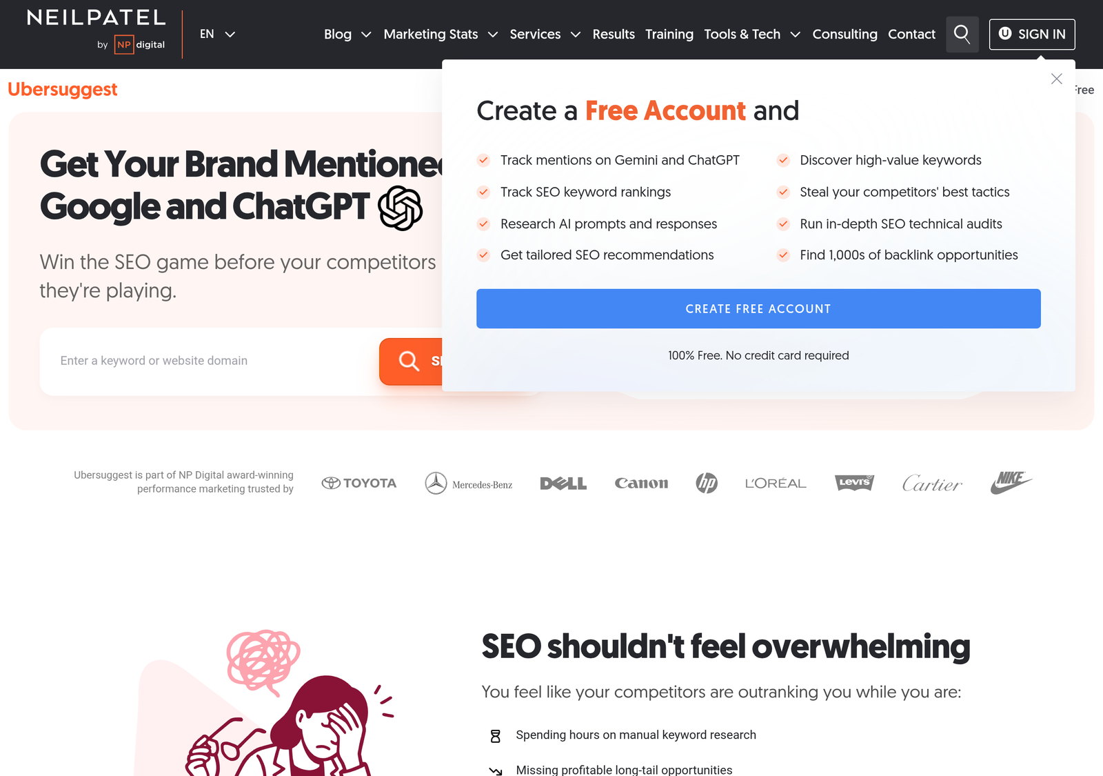Ubersuggest homepage screenshot
