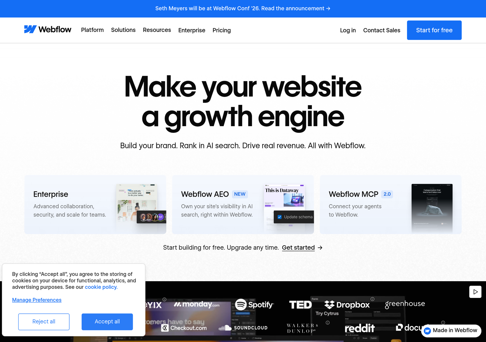 Webflow homepage screenshot