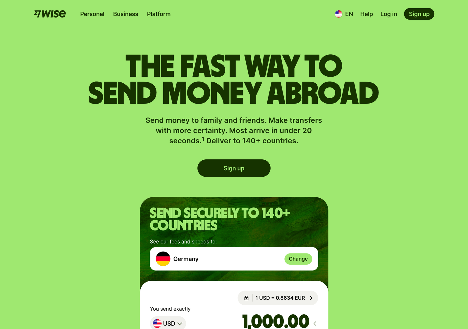Wise homepage screenshot