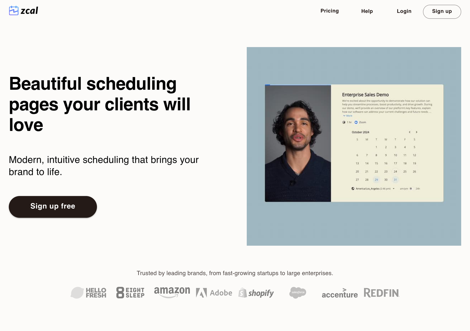 Zcal homepage screenshot