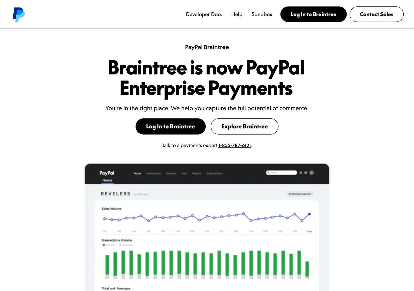 Braintree's homepage announcing it is now PayPal Enterprise Payments