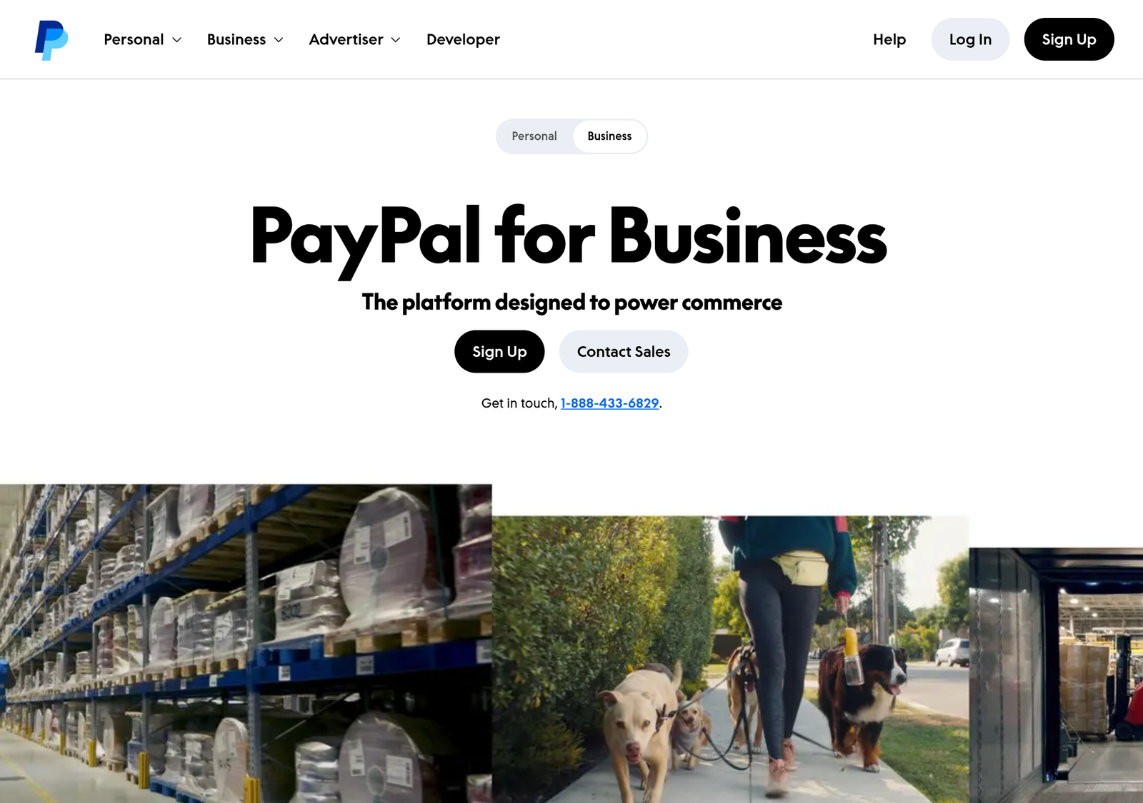 PayPal for Business homepage
